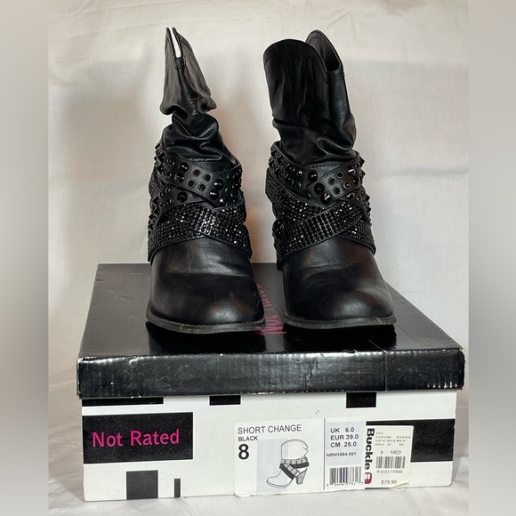 Not Rated pleather black booties with black studs size 8 - Picture 5 of 6